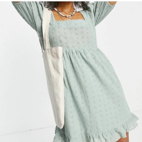 Lola May Green Sage Puff Sleeves Square Neck Dress NWT Size 10 - Picture 6 of 13